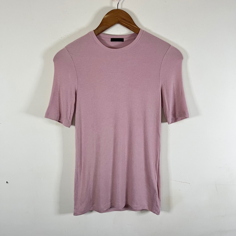 ATM Anthony Thomas Melillo Modal Rib Short Sleeve Crewneck Tee Mauve Pink Small